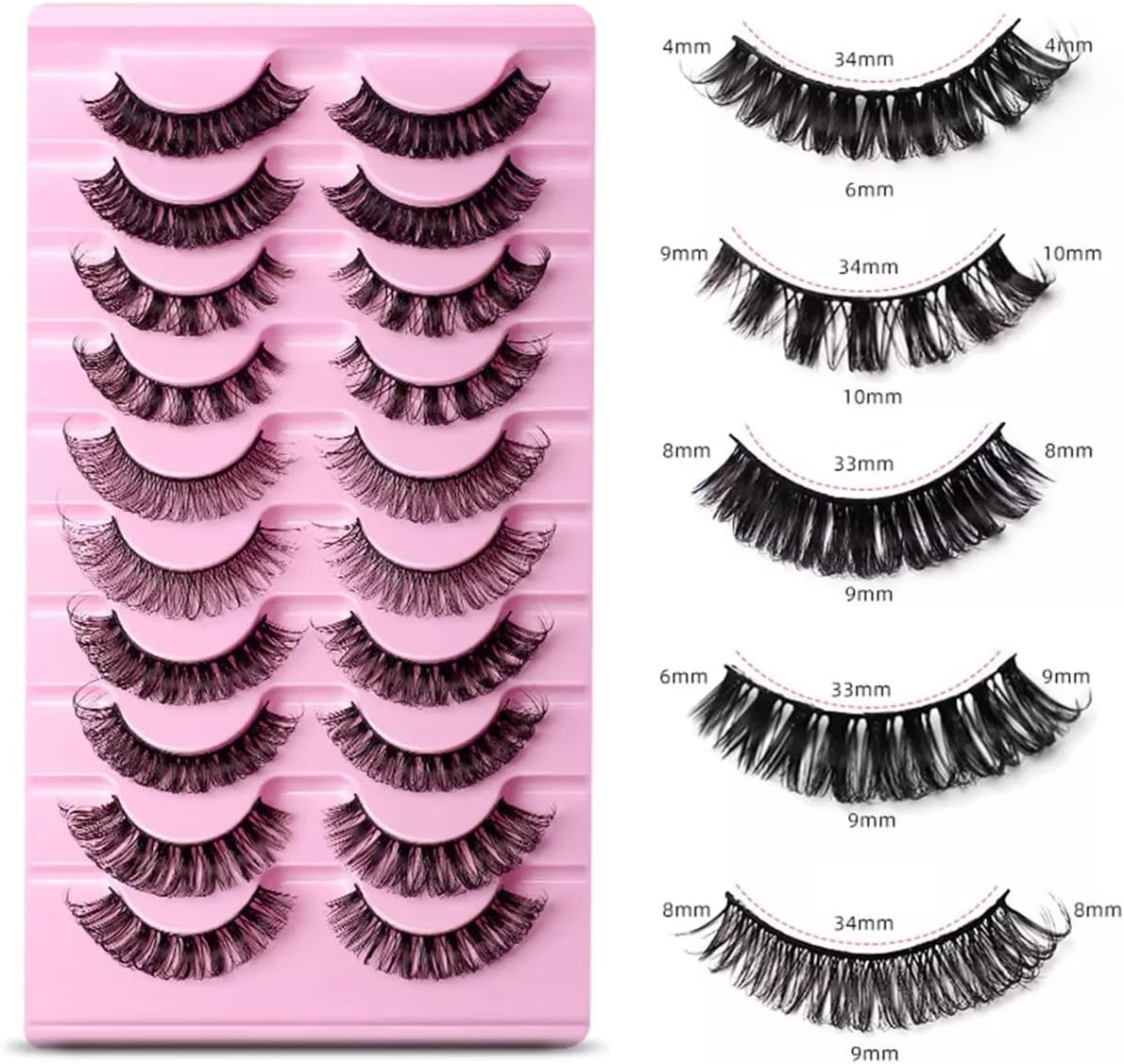 10 Pairs Natural Wispy Strip Lashes (Mixed) by Sasha Cosmetics, Ideal for a Light and Luscious Lash Look.