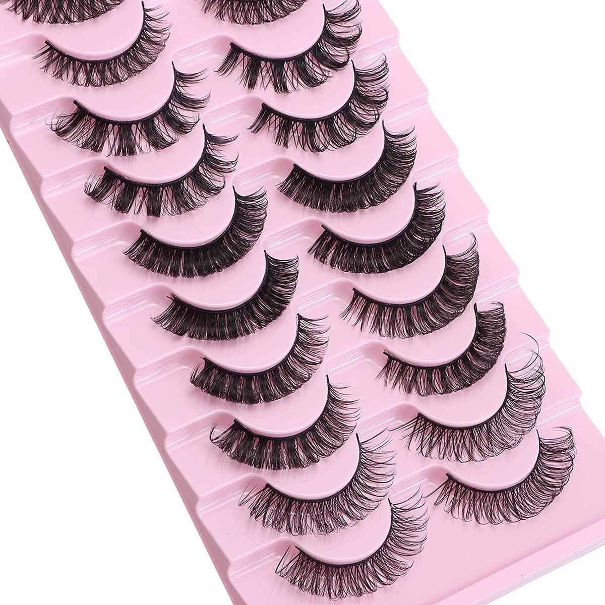 10 Pairs of Mixed Natural Wispy Strip Lashes by Sasha Cosmetics, Perfect for a Flirty, Full Lash Effect.