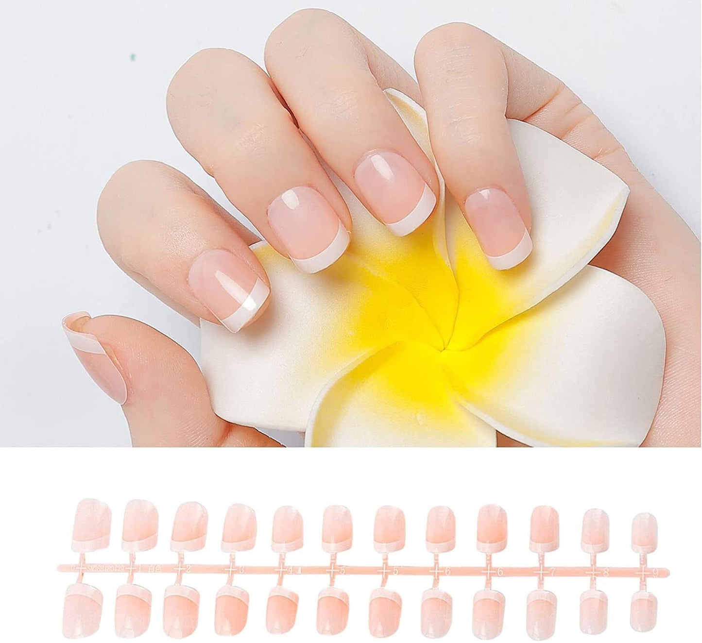 24 Short Square French Manicure Press-On False Nails by Sasha Cosmetics, Perfect for a Classic and Simple Manicure.