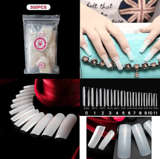 500 Pieces Extra Long XL Square Full Cover False Nail Tips by Sasha Cosmetics for Bold, Stylish Nail Designs