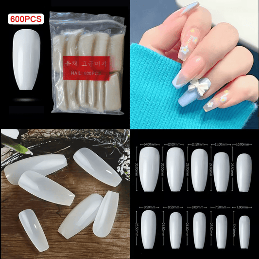 600 Pieces Long Coffin Ballerina Full Cover False Nail Tips by Sasha Cosmetics for a Bold, Elegant Nail Look