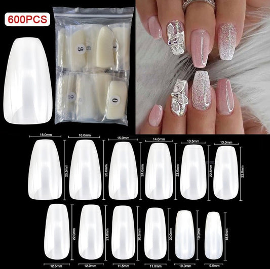 600 Pieces Medium Coffin Ballerina Full Cover False Nail Tips by Sasha Cosmetics for a Chic and Elegant Nail Look