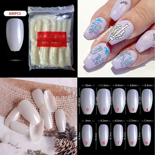 600 Pieces Short Coffin Full Cover False Nail Tips by Sasha Cosmetics for a Chic, Elegant Nail Design