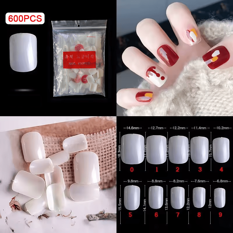 600 Pieces Short Square Full Cover False Nail Tips by Sasha Cosmetics for a Clean, Elegant Nail Style