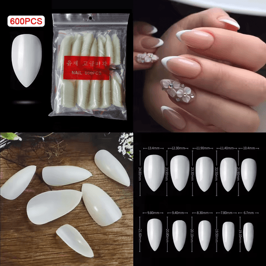 600 Pieces Short Stiletto Full Cover False Nail Tips by Sasha Cosmetics for a Bold, Stylish Nail Look