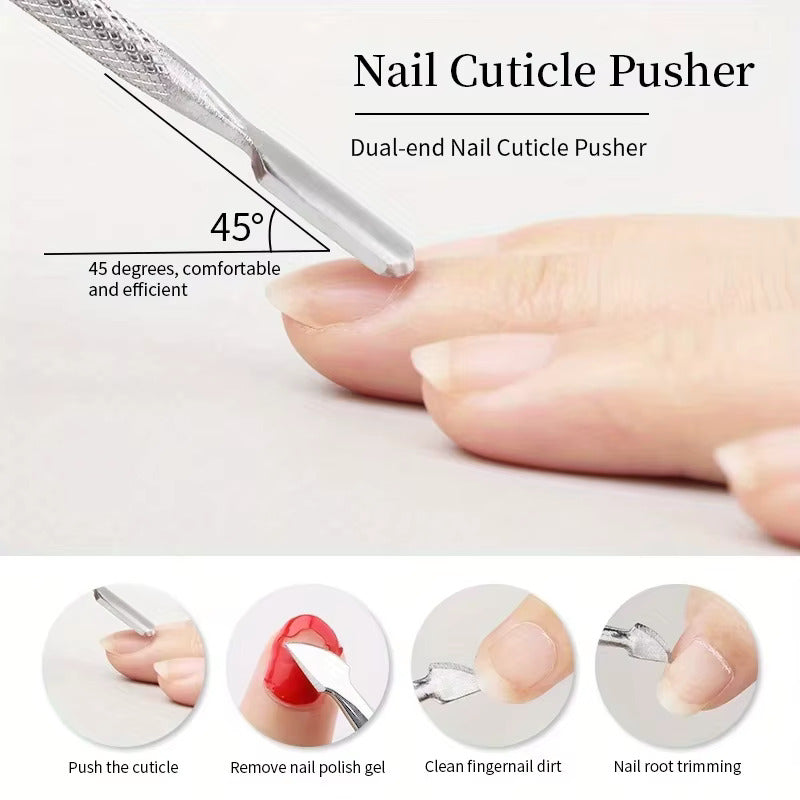 Metal cuticle pusher tool for manicure prep