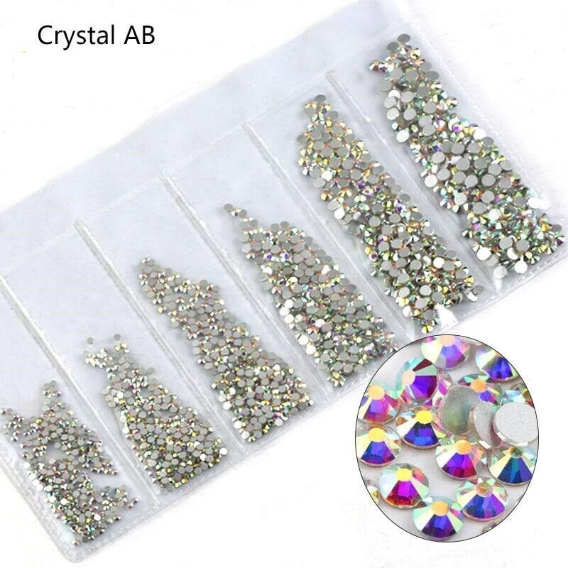 Flatback Crystal AB Diamante Rhinestones by Sasha Cosmetics, Perfect for Adding Sparkle to Nail Art and Creative Designs