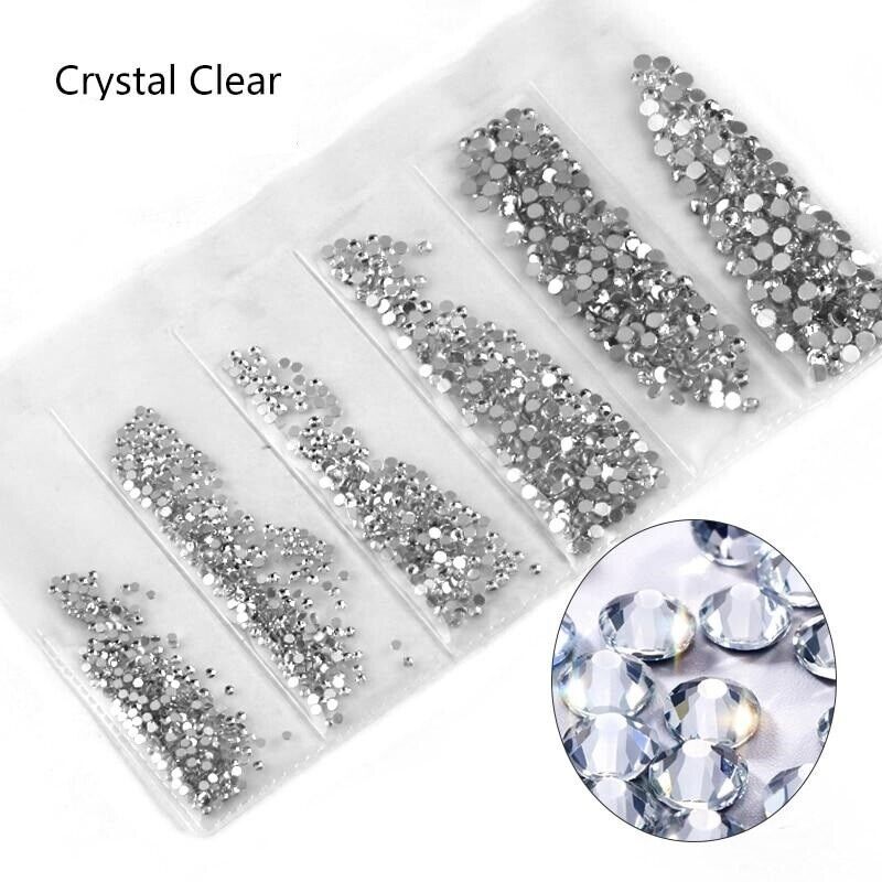 Flatback Crystal Clear Diamante Rhinestones by Sasha Cosmetics, Ideal for Nail Art and Sparkling Designs