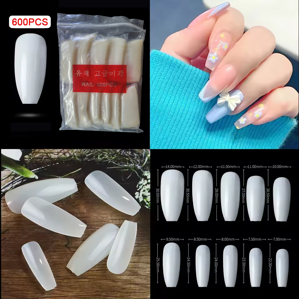 600 Pieces Long Coffin Ballerina Full Cover False Nail Tips