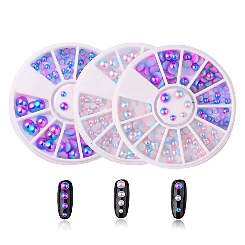 Mermaid Flat Back Pearls Nail Art Decoration Wheel for Stunning and Creative Nail Art Designs.