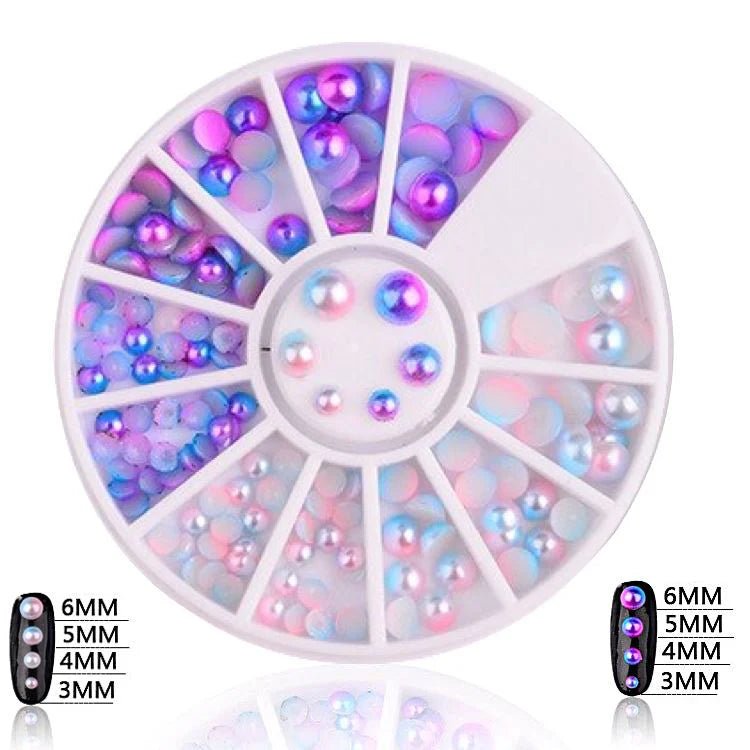 Mermaid Flat Back Pearls Nail Art Decoration Wheel for Creative and Elegant Nail Designs 