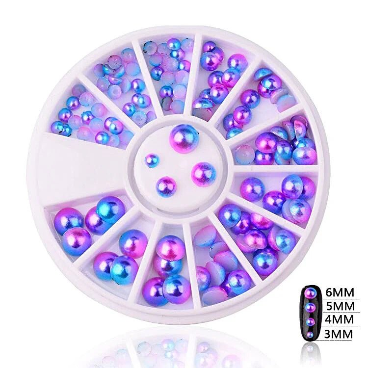 Mermaid Flat Back Pearls Nail Art Decoration Wheel, Versatile Nail Embellishments for Creative Designs by Sasha Cosmetics