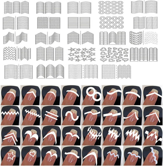 Nail Tip Guides – 24 Sheets featuring 36 Designs for Perfect French Manicures and Nail Art