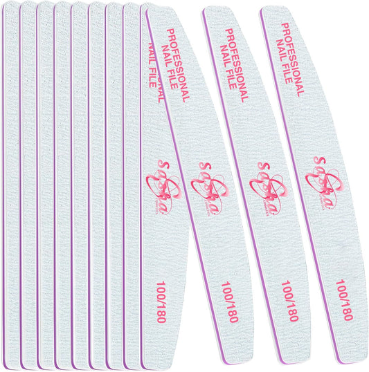 Nail Files 100/180 Grit Half Moon Professional Salon Quality Nail Files