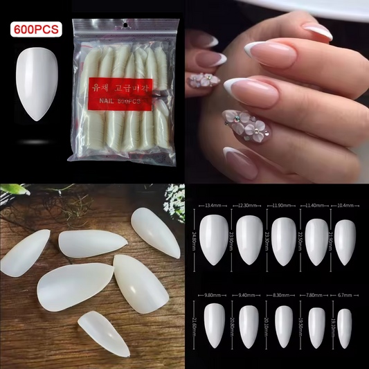 600 Pieces Short Stiletto Full Cover False Nail Tips