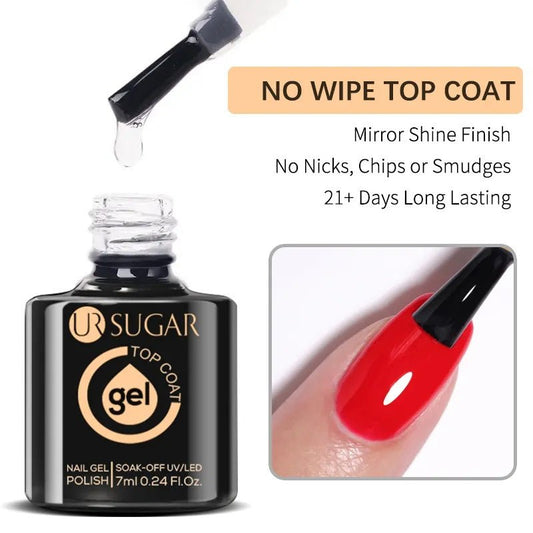 UR SUGAR No Wipe Top Coat Gel Polish 7ml for a Glossy, Long-Lasting Finish without the Need for Wiping.